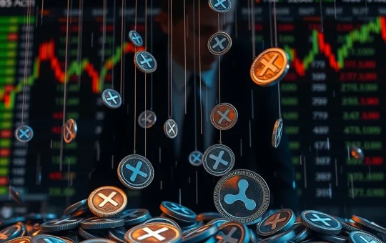 A visual depicting the significant XRP price drop following Chris Larsen's large transfer, highlighting crypto market volatility.