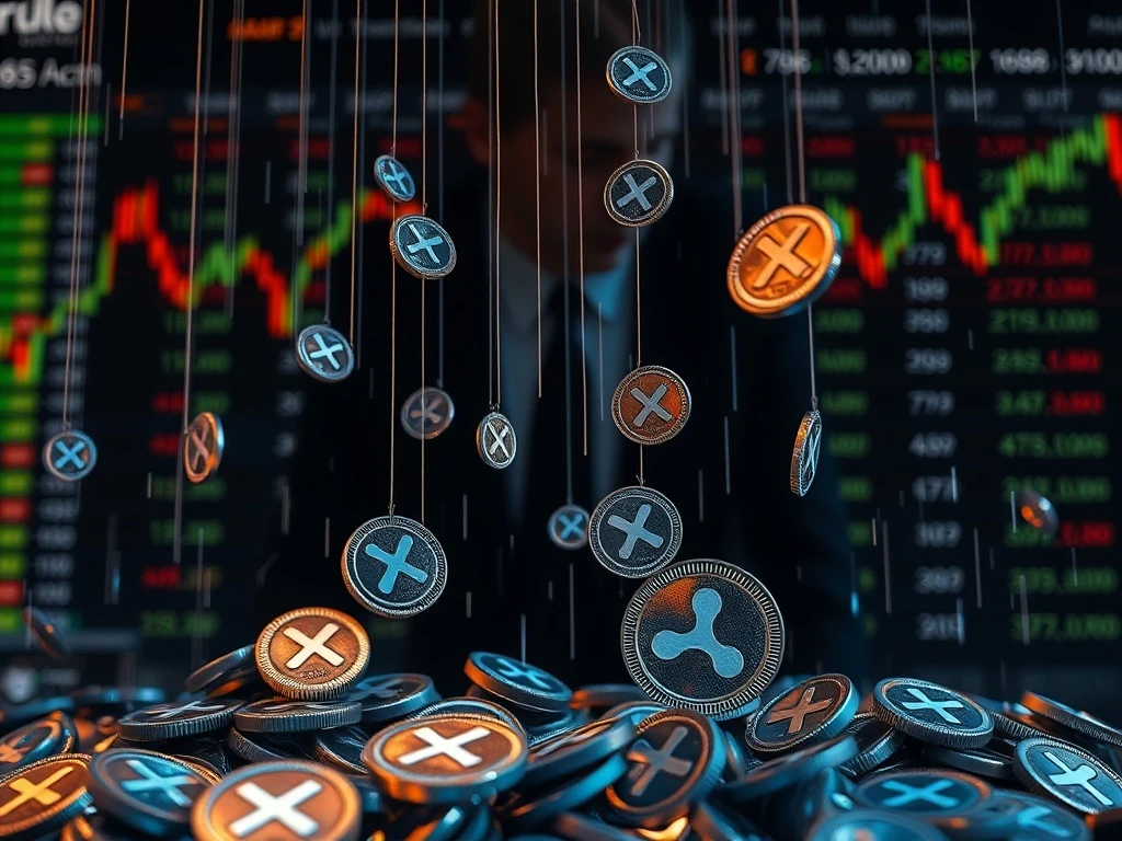 A visual depicting the significant XRP price drop following Chris Larsen's large transfer, highlighting crypto market volatility.