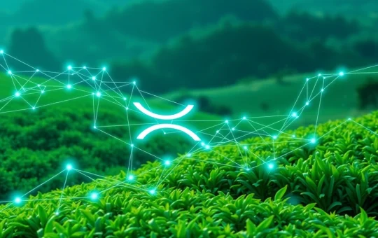A visual metaphor for the XRP Ledger facilitating revolutionary agribusiness credit tokenization in Brazil, showcasing digital finance intersecting with agriculture.
