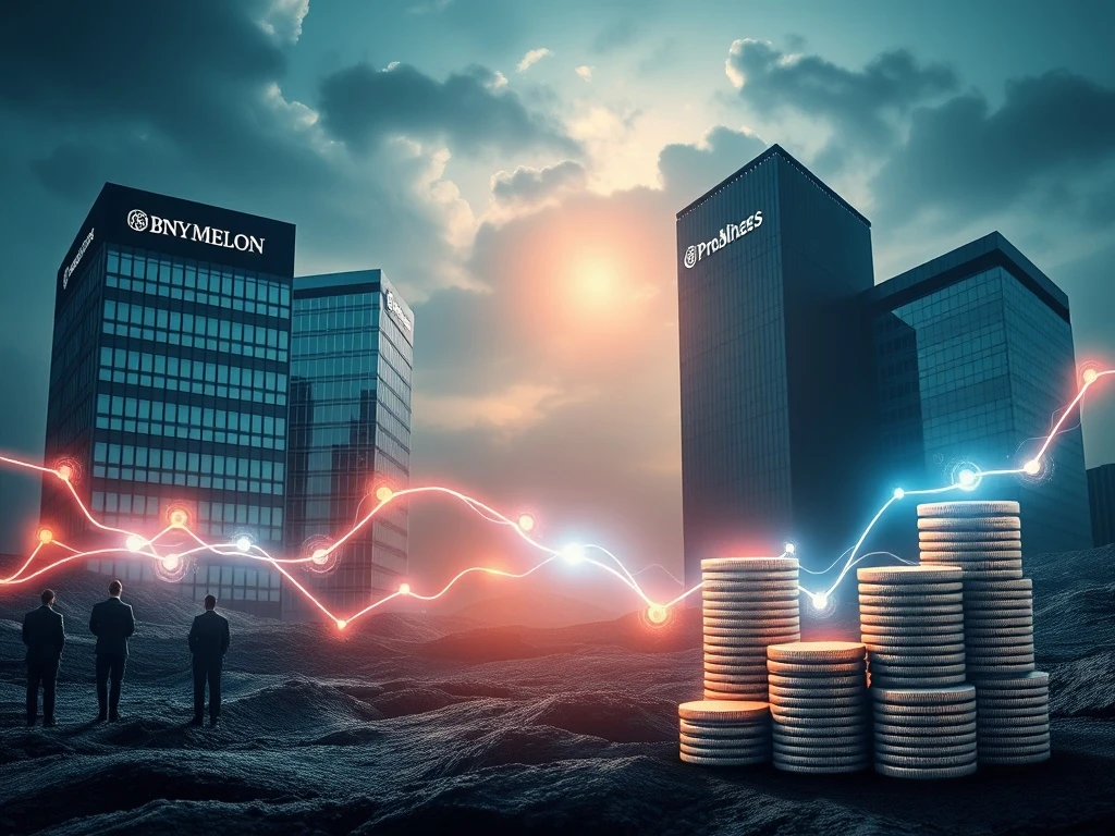Illustrates traditional finance integrating with XRP Ledger tokenized assets, symbolizing institutional adoption and digital transformation.