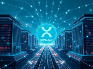 Visualizing the XRP Ledger facilitating seamless institutional DeFi and cross-border payments within a global financial network.