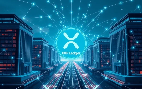 Visualizing the XRP Ledger facilitating seamless institutional DeFi and cross-border payments within a global financial network.