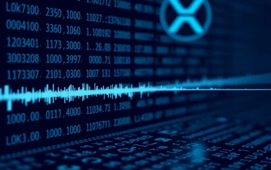 A digital representation of the XRP Ledger showing a gap in early entries, symbolizing the missing 32,000 records and the importance of network integrity.