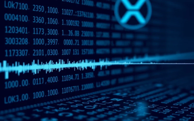 A digital representation of the XRP Ledger showing a gap in early entries, symbolizing the missing 32,000 records and the importance of network integrity.
