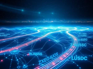 Visualizing XRP Ledger's superior speed and efficiency with RLUSD, outperforming USDC in cross-border payments.