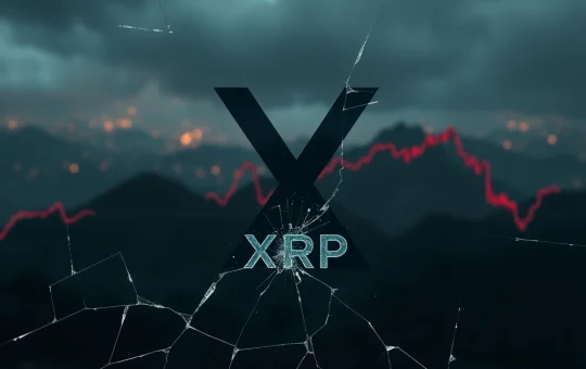 A graph showing a steep XRP price drop, symbolizing the massive XRP liquidation event and the financial impact on traders.