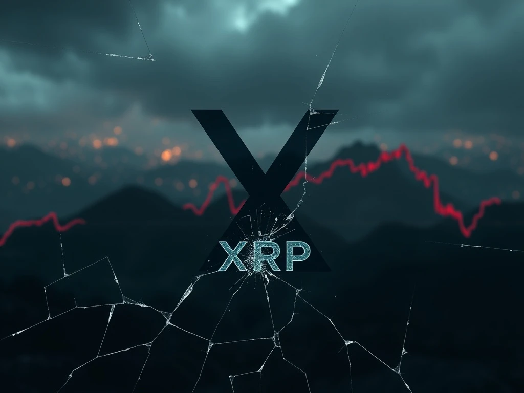 A graph showing a steep XRP price drop, symbolizing the massive XRP liquidation event and the financial impact on traders.