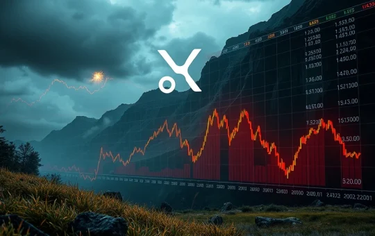 Chart showing a sharp XRP price drop with indicators of market volatility and leveraged liquidations impacting the XRP price.