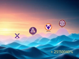 Digital charts illustrating the surge of XRP and the potential for 2500% crypto gains from ApeCoin, NEAR Protocol, and Sui for investors.