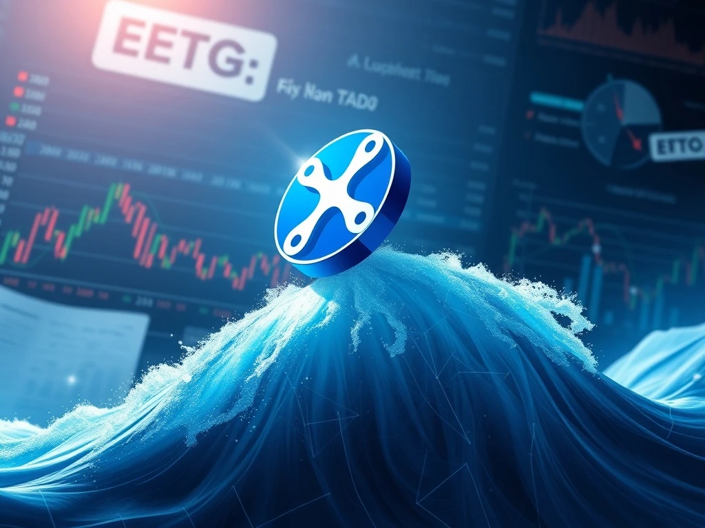 XRP coin surging on a bullish wave with financial charts in the background