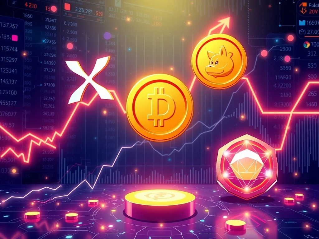 XRP news today: Chart showing bullish trends for XRP and Dogecoin, with a glowing new crypto presale token signifying rapid growth.