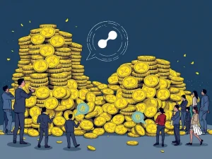 An illustration depicting Chris Larsen's $200M XRP sale sparking a debate, symbolizing market confidence vs. liquidity in the XRP ecosystem.