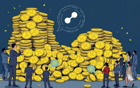 An illustration depicting Chris Larsen's $200M XRP sale sparking a debate, symbolizing market confidence vs. liquidity in the XRP ecosystem.