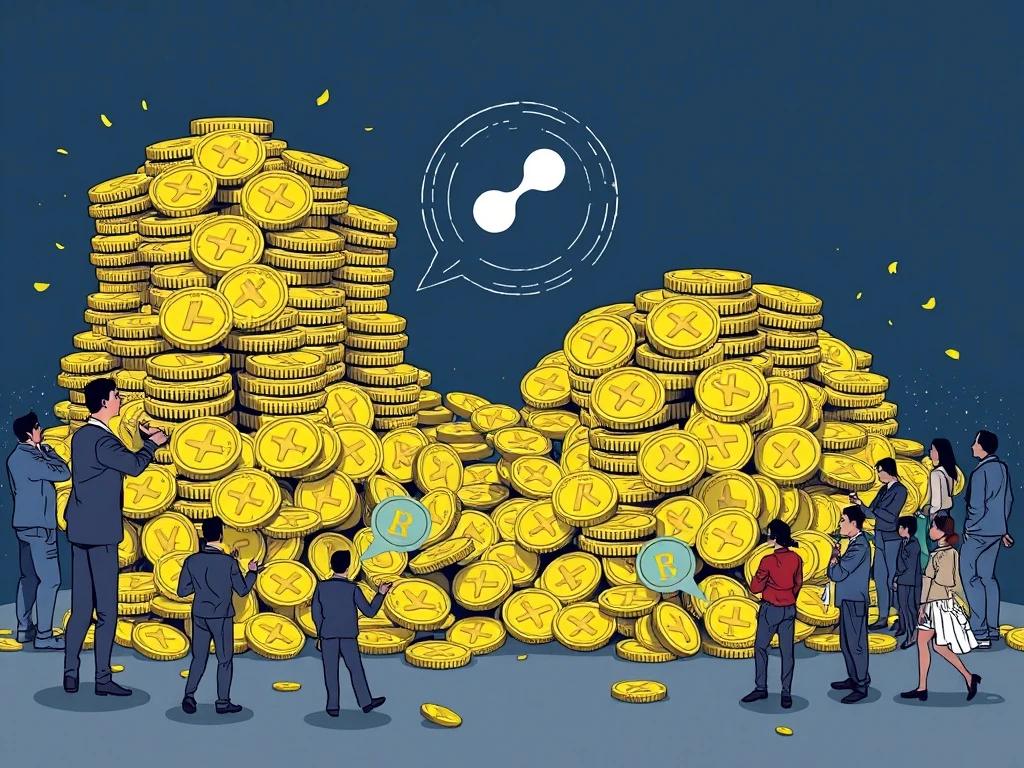 An illustration depicting Chris Larsen's $200M XRP sale sparking a debate, symbolizing market confidence vs. liquidity in the XRP ecosystem.