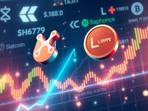 XRP and LILPEPE tokens surging on a financial chart with exchange logos