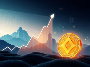 An XRP chart showing a strong upward trend next to a glowing Mutuum Finance token, symbolizing potential gains and new opportunities in crypto.