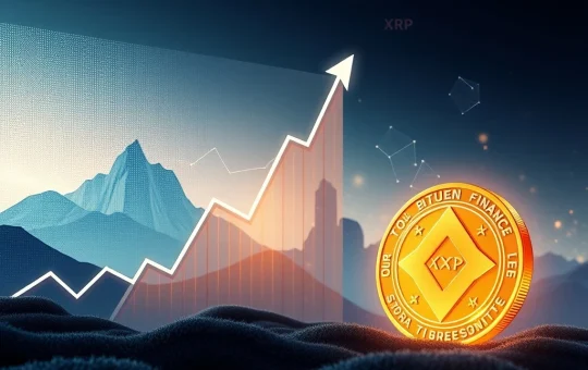An XRP chart showing a strong upward trend next to a glowing Mutuum Finance token, symbolizing potential gains and new opportunities in crypto.