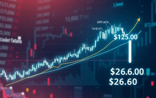 XRP price chart with Fibonacci levels targeting $26.60 amid volatility warnings