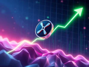 XRP token surging on a financial chart with bullish momentum