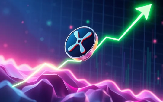 XRP token surging on a financial chart with bullish momentum