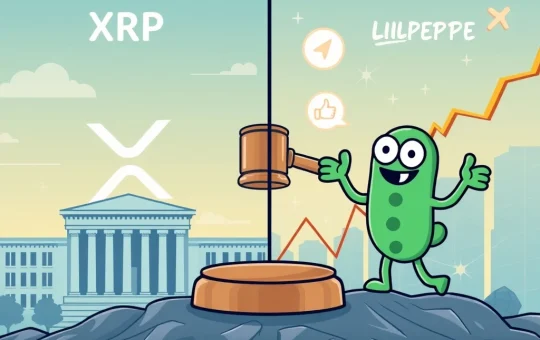 A visual representation of XRP's regulatory clarity driving growth versus LILPEPE's social media-fueled price target, illustrating current crypto market dynamics.