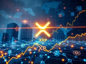 A financial chart illustrating a Golden Cross formation for XRP, signaling a bullish XRP market analysis and potential price growth.