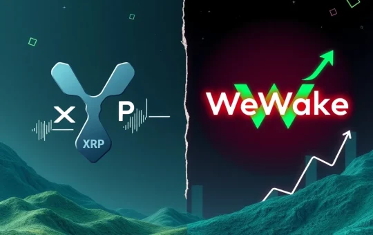 XRP News: A visual representation of XRP's 14% price drop contrasting with the successful 15x surge of the WeWake presale, highlighting crypto market volatility.
