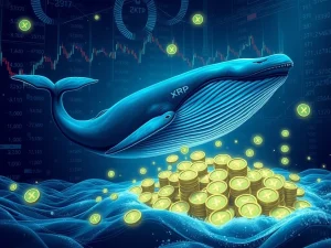 XRP News: A large whale accumulating digital XRP tokens, illustrating significant investor interest and potential undervaluation based on market data.
