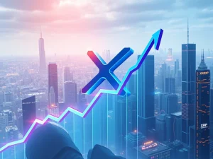 XRP logo surging with financial charts showing XXRP ETF growth
