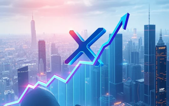 XRP logo surging with financial charts showing XXRP ETF growth