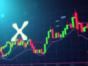An XRP price chart displaying resilience above a critical support level, highlighting key technical indicators amidst market analysis.