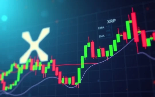 An XRP price chart displaying resilience above a critical support level, highlighting key technical indicators amidst market analysis.