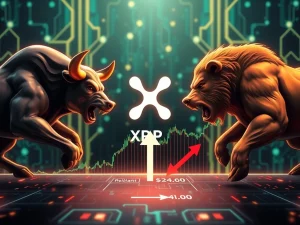 A visual representation of the intense XRP price battle between bulls and bears, highlighting the critical $3.00-$3.60 range and the potential for an XRP breakout towards $4.00.