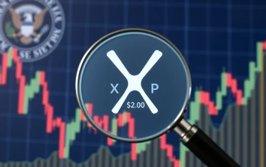 XRP Price chart showing a downtrend with a support level highlighted, symbolizing the bearish divergence and market uncertainty.