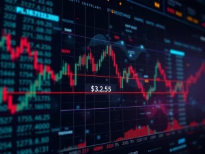 A digital chart showing XRP price movement with resistance and support lines, highlighting a potential XRP breakout or a test of key XRP support levels.