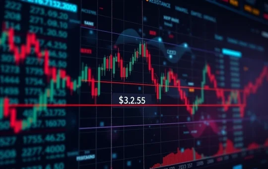 A digital chart showing XRP price movement with resistance and support lines, highlighting a potential XRP breakout or a test of key XRP support levels.