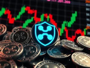 XRP price chart showing a temporary dip, illustrating market volatility and Ripple's reassurance against long-term concerns.