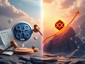 Visualizing the impact of SEC delays on XRP price drop and the contrasting growth trajectory of Solana's ecosystem.