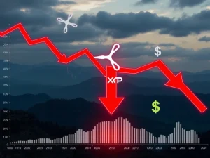 Chart illustrating a significant XRP price drop following a crypto sell-off, highlighting the impact of large liquidations on the market.