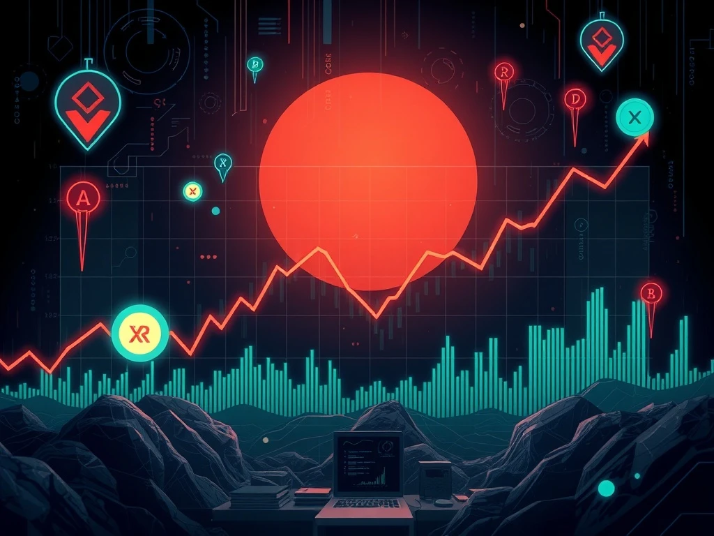 A cryptocurrency chart showing a significant XRP price drop, symbolizing market volatility and the impact of large liquidations.