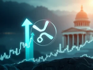 Chart showing XRP price surging towards a $4 target, driven by ETF speculation and Ripple's legal progress.