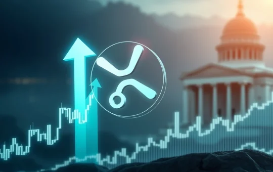 Chart showing XRP price surging towards a $4 target, driven by ETF speculation and Ripple's legal progress.