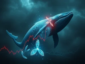 XRP Price chart dramatically falling, depicting the impact of whale selling and liquidations on the cryptocurrency market.