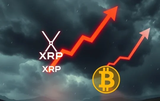 Chart showing a dramatic drop in XRP price while Bitcoin recovers, illustrating crypto market volatility.