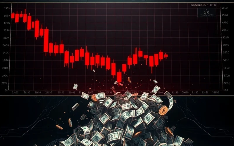 A chart illustrating a dramatic XRP price drop, symbolizing the recent 12.22% plummet and significant liquidations.