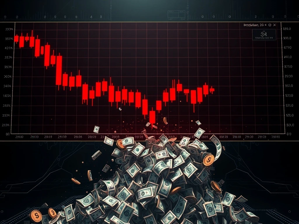 A chart illustrating a dramatic XRP price drop, symbolizing the recent 12.22% plummet and significant liquidations.