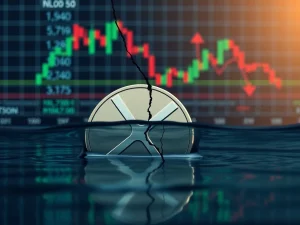 XRP price chart showing a significant drop, testing crucial $3.10 support amidst market volatility.