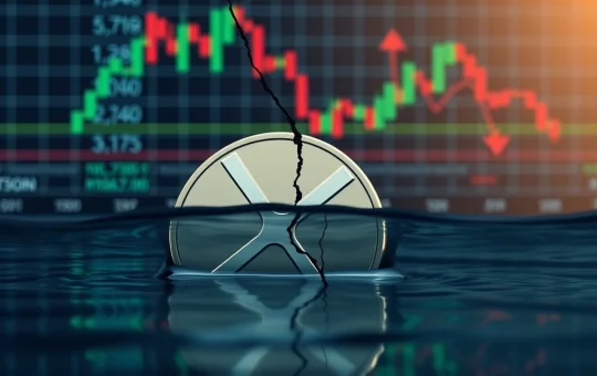 XRP price chart showing a significant drop, testing crucial $3.10 support amidst market volatility.