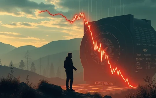 Chart showing a sharp XRP price plunge, with an outline of Chris Larsen's profile, symbolizing the impact of insider token transfers on the XRP market.