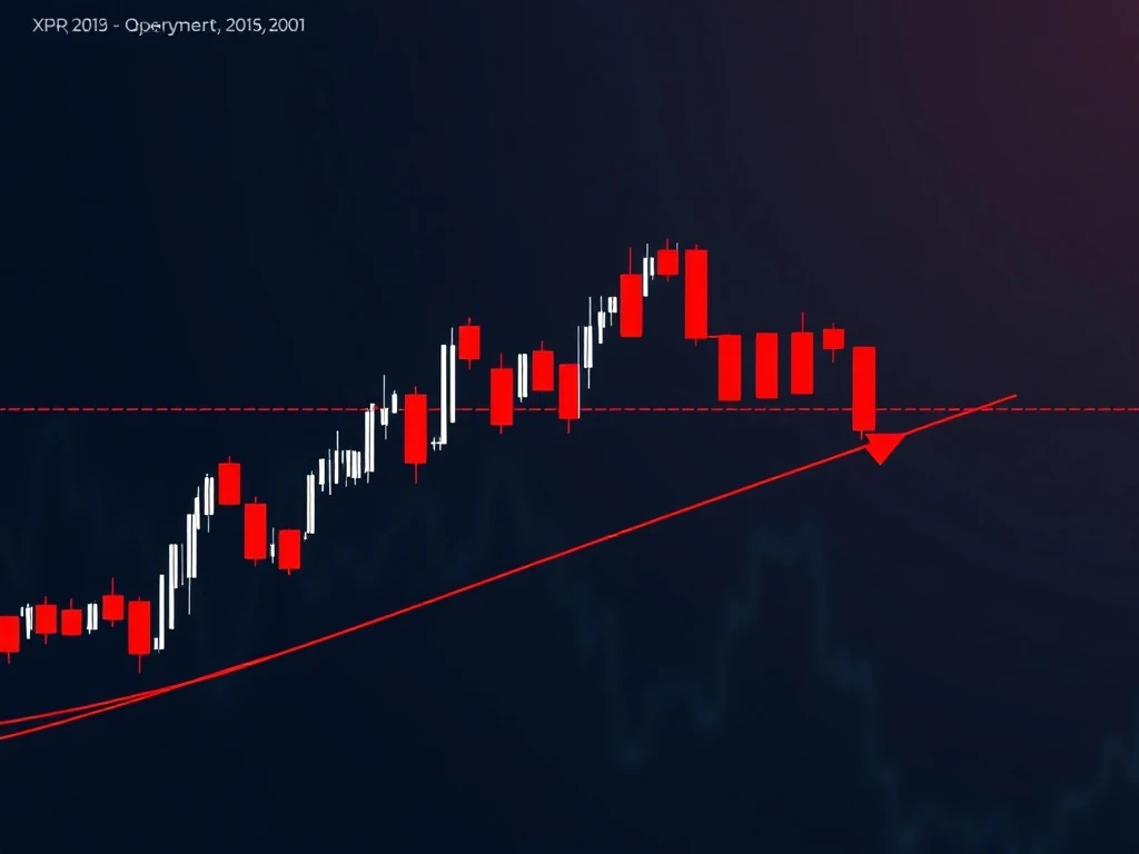 A digital chart showing a significant XRP price drop, with a clear cup and handle pattern formation, signaling a potential market shift in XRP price.